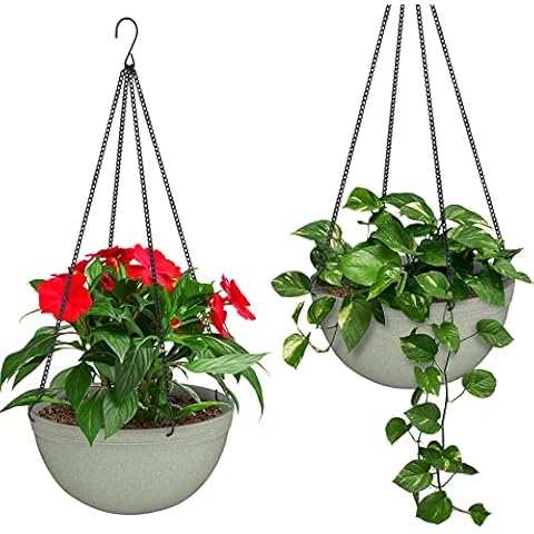 ZMTECH Hanging Plant Pot, Hanging Planters for Indoor Outdoor Plants, Hanging Plant Holder Flower Baskets with Drainage Hole for Balcony Patio Garden Bedroom (Set of 2, Light Grey) Cover