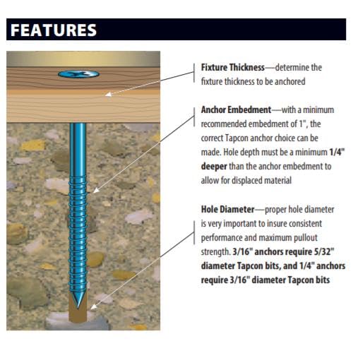 Miniatura 7 de Tapcon Tornillos de anclaje para hormigón Star Torx de 14 x 5 pulgadas 3197407V2  Paquete de 100  Broca incluida