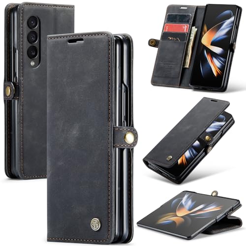 Lanranwa Handyhülle für Samsung Galaxy Z Fold 4 5G Hülle Premium Lederhülle Klappbar Flip Case Handytasche Schutzhülle Klapphülle Standfunktion für Samsung Galaxy Z Fold 4 -Schwarz