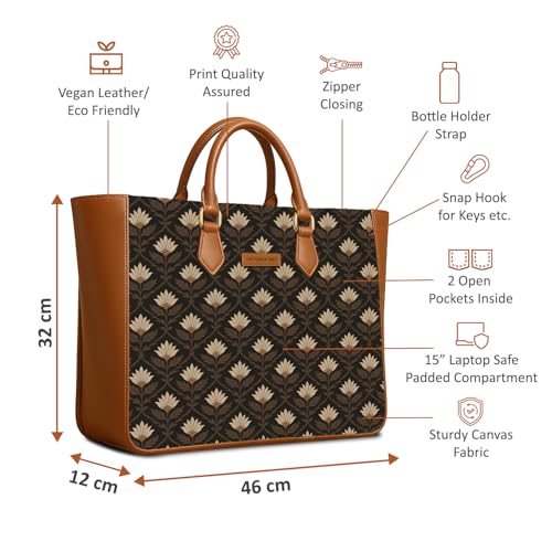 Image of The Purple Tree Handcrafted Women's Tote Bag with Vegan Leather Handles & Indian Prints, Shoulder Tote Bag and Handbag for Office and College (Pack of 1)
