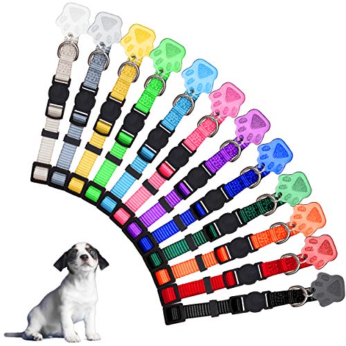 BANMODER 12 Puppy Collars for Litter Puppy ID Collars, Soft Nylon Breakaway Whelping Coloured Collars with 12 ID Tags