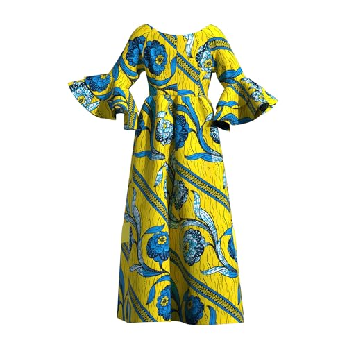 Image of iooiooi Womens African Print Party Maxi Dress Tradition Dashiki Ankara Long Dress & Headwrap