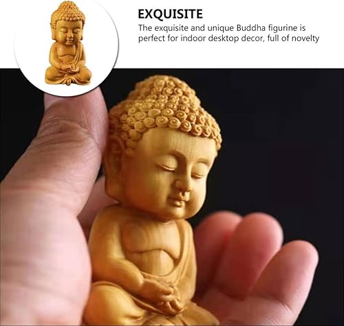 Miniatura 7 de GANAZONO Estatua de Buda de madera, mini escultura de Buda, religiosa, budista, tallada a mano, figuras de Buda sentada, palma de Buda para