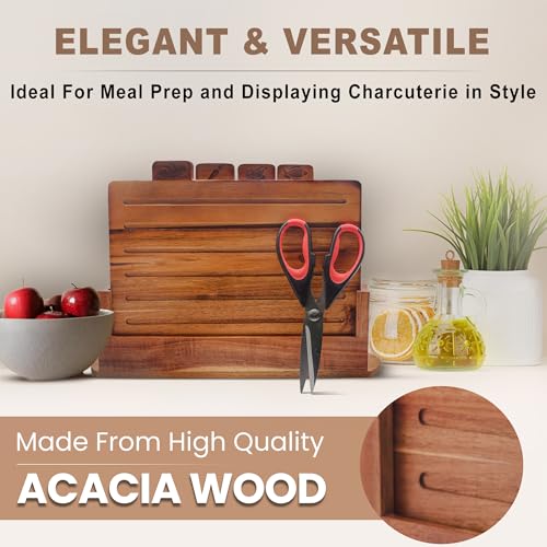 Juego de tablas de cortar de madera de acacia con tijeras y soporte miniatura 4