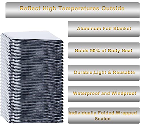 Searqing Emergency Mylar Thermal Blankets Space Blanket(50 Pack)-Camping Blanket Designed For Outdoors, Hiking, Survival, Marathons, Retain Body Heat(Silver Color) #TOP4