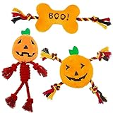 PUPTECK Halloween Dog Squeaky Chew Toys - 3 PCS Funny Pumpkin Plush Stuffed Toys for Puppy Pet Tugging Playing