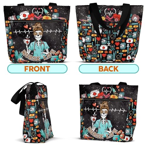 Image of 84hoods Large Waterproof Tote Bag with Pockets and Zipper for Work. Gift for Nurse. Shoulder Bag for Women.