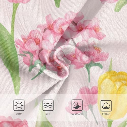 Pink Yellow Tulips Floral Green Leaves Little Girl Panties Toddler Girls Underwear Cotton Fancy Briefs Kids Undies 2t3