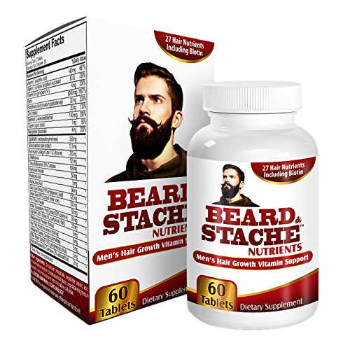 Beard/Stache Nutrients for Men: Beard Growth Pills - Natural Facial Hair Growth Supplement Complex - Beard Health Supplements - Formula - 60 Tablets
