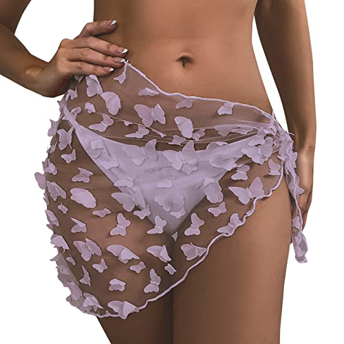 Vestido de verano para mujer, diseño de mariposas, para la playa, con cordones, envoltura de bikini, morado, L
