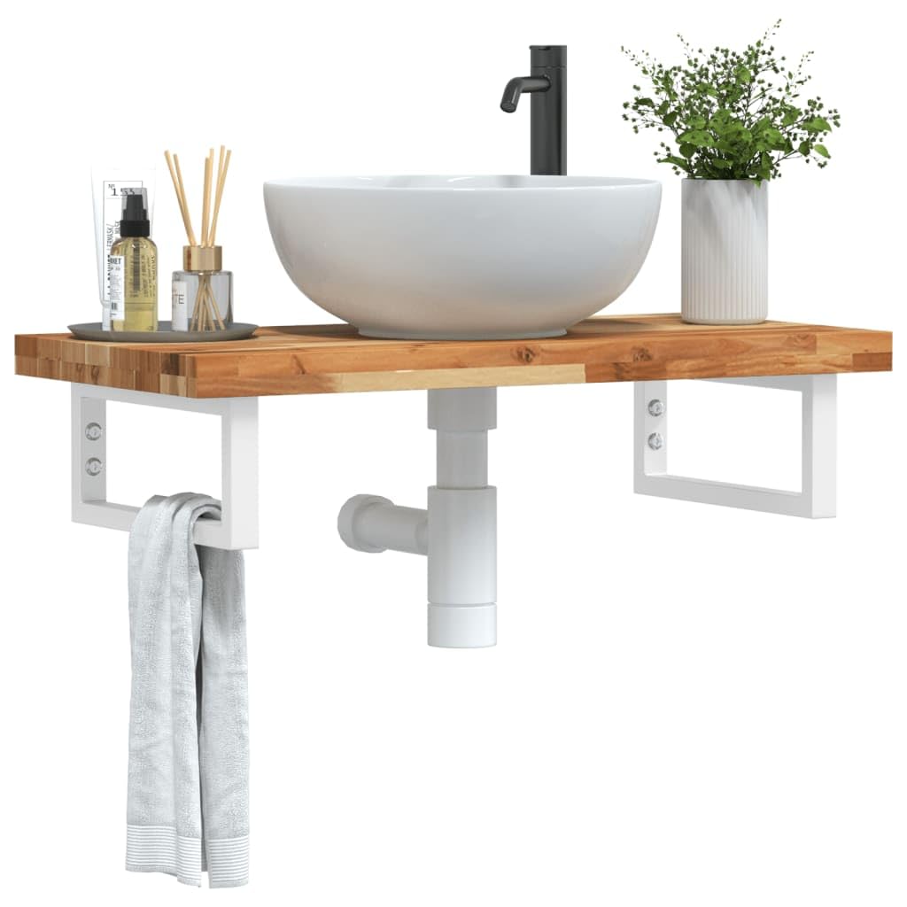 Scaffale per lavandino, montaggio a parete, in acciaio e legno di acacia massiccio, 60 x 40 cm, salvaspazio, per armadietto da bagno, lavabo, WC degli ospiti e bagno