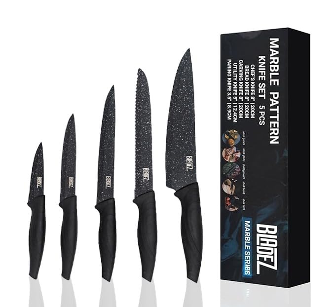 Professional Kitchen Knife Set, 5 Pcs Stainless Steel Kitchen Knives Set with Ultra Sharp Blade and Soft Handle, Includes Chef, Bread, Carving, Utility and Paring Knife, All in a Gift Box