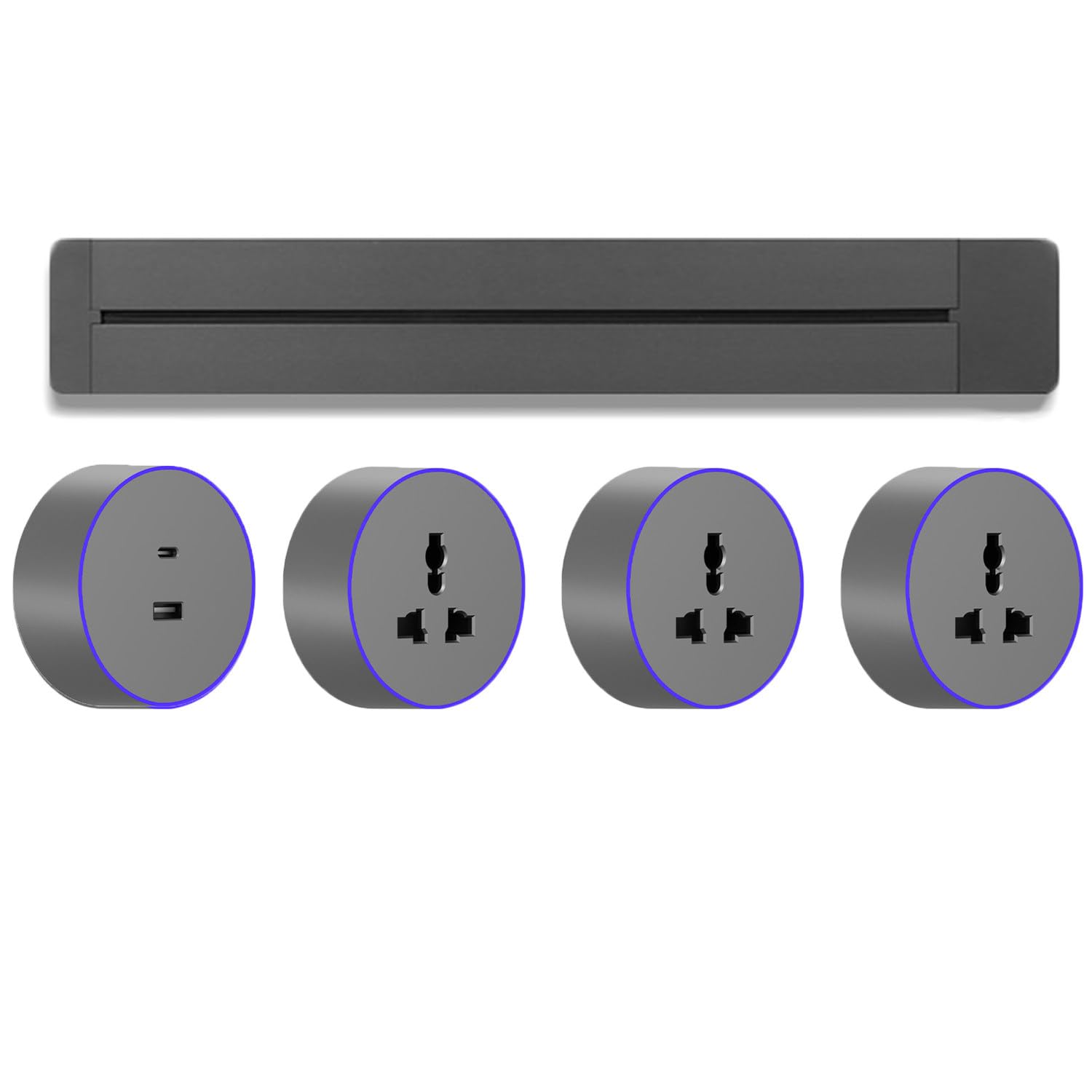 8000w Track Socket with 2200w Ad-Apter,50/60/80/100cm Wall-Mounted Power Slide Rail Wiring Board,Rotating Plug Charging,Anti-Electric Shock,for Home,Restaurant,Office Grey-60cm