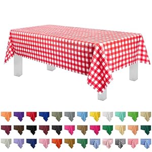 Grandipity Red Gingham Checkered Plastic Table Cloth Disposable (6 Pk) 54in x 108in Plastic Tablecloths for Rectangle Tables – Premium Party Table Cloths Disposable for 6ft to 8ft Rectangle Tables