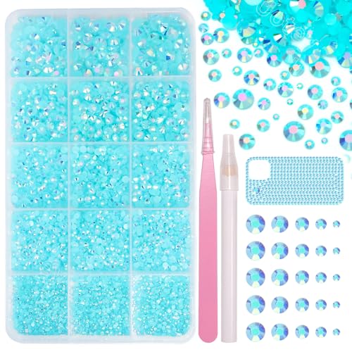 Image of 16000 Pcs Resin Rhinestones for Crafting, Flatback Blue Gems Jelly Rhinestones, Mixed Sizes Blue Bedazzling Crystal with Pickup Tool for DIY Crafts Clothing Tumblers Mugs Shoes Fabric Nail Art
