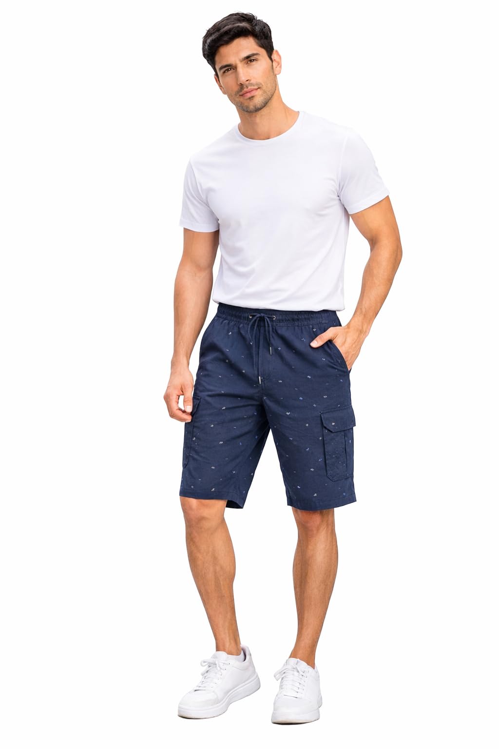 Men’s Printed Cargo Shorts | Elastic Waist Drawstring | Lightweight Casual Summer Shorts | Multi-Pocket Grey Shorts for Men (Free Size)-picture-55