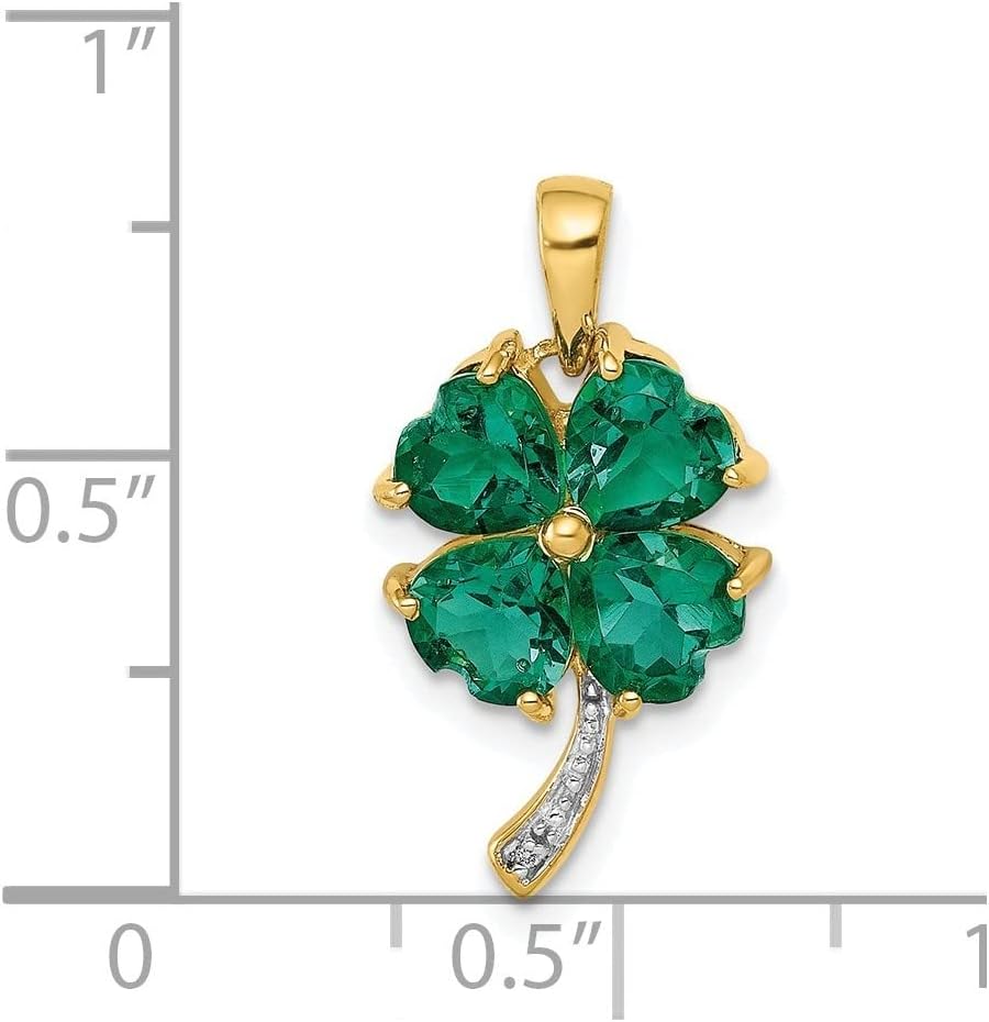 Diamond2Deal 14k Yellow Gold Created Emerald and Diamond Four Leaf Clover Pendant