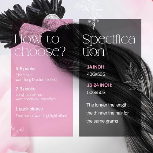 Moresoo U Tip Hair Extensions Real Human Hair Balayage Off Black and Silver Hot Fusion Keratin Bond Hair Extensions 14 Inch 40g/50s #1B/silver/1B - Image 3