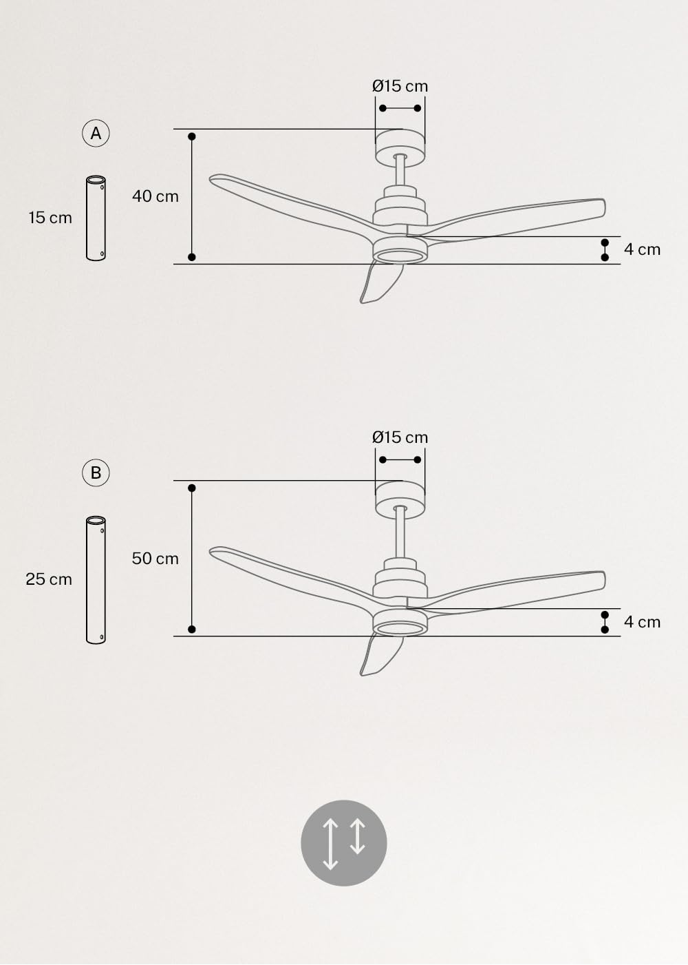 CREATE / WINDSTYLANCE M/Ventilateur de plafond en ABS avec éclairage blanc, pales effet bois naturel, Wi-Fi et télécommande / 40 W, silencieux, Ø 132 cm, 6 vitesses, mode été-hiver, double hauteur