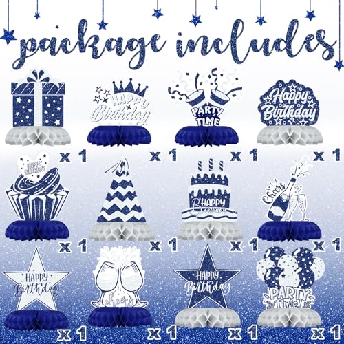 Elegantes decoraciones de mesa plata azul de panal de abeja, set de 12 piezas reutilizables 4