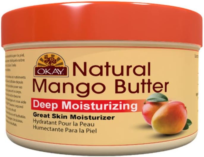 OKAY Pure Naturals Shea & Mango Body Butter for Skin - Shea Butter for Women and Men, Daily Moisturizer for Hair and Body, Helps with Stretch Marks, Soothes Dry Skin - 1 oz jar (Pack of 1)