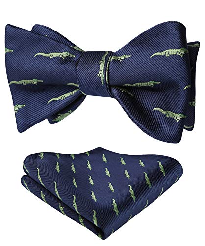 Image of HISDERN Bow Ties for Men Self Tie Animal Bowties Pocket Square Woven Silk Fun Bowtie Handkerchief Set for Wedding Party