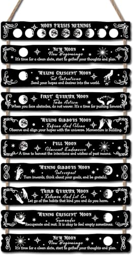 HPNIUB Moon Phase Plaque Wall Decor Witchcraft Wall Art Witchcraft Supplies Celestial Home Decor Aesthetic Gothic Kitchen Decor Halloween Magic Poster Witchy Room Decor (Moon1)
