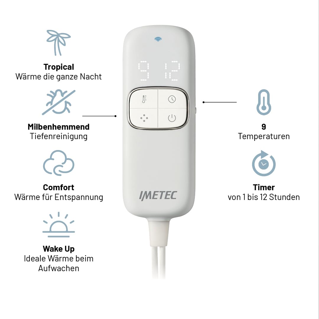 Imetec Wärmeunterbett Adapto Advanced Maxi Einzelbettgröße - Programmierbar mit Alexa, Wi-Fi Konnektivität und Sprachsteuerung, 4 exklusive Programme - 9 Temperaturen, Schnelles Aufheizen, 195 x 90 cm