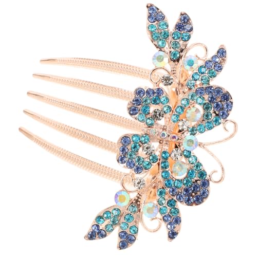 WEKADRIN 水晶 髪飾り ヘアコーム ブライダル 結婚式用 鮮やかなブルーの蝶
