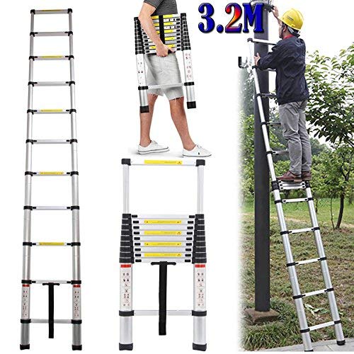 Preisvergleich Produktbild 3.2M Alu Teleskopleiter, Ausziehbare Leiter, Klappleiter Stehleiter Rutschfester, Ausziehleiter Mehrzweckleiter, Haushaltsleiter 150 kg Belastbarkeit Mit EN131 Zertifiziert