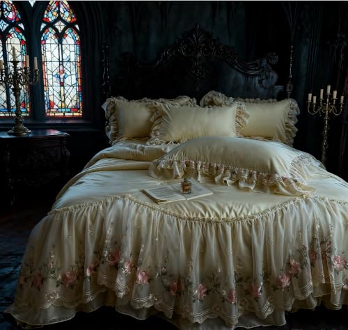 Parure de lit style français chic dentelle verte ultra douce lit Full