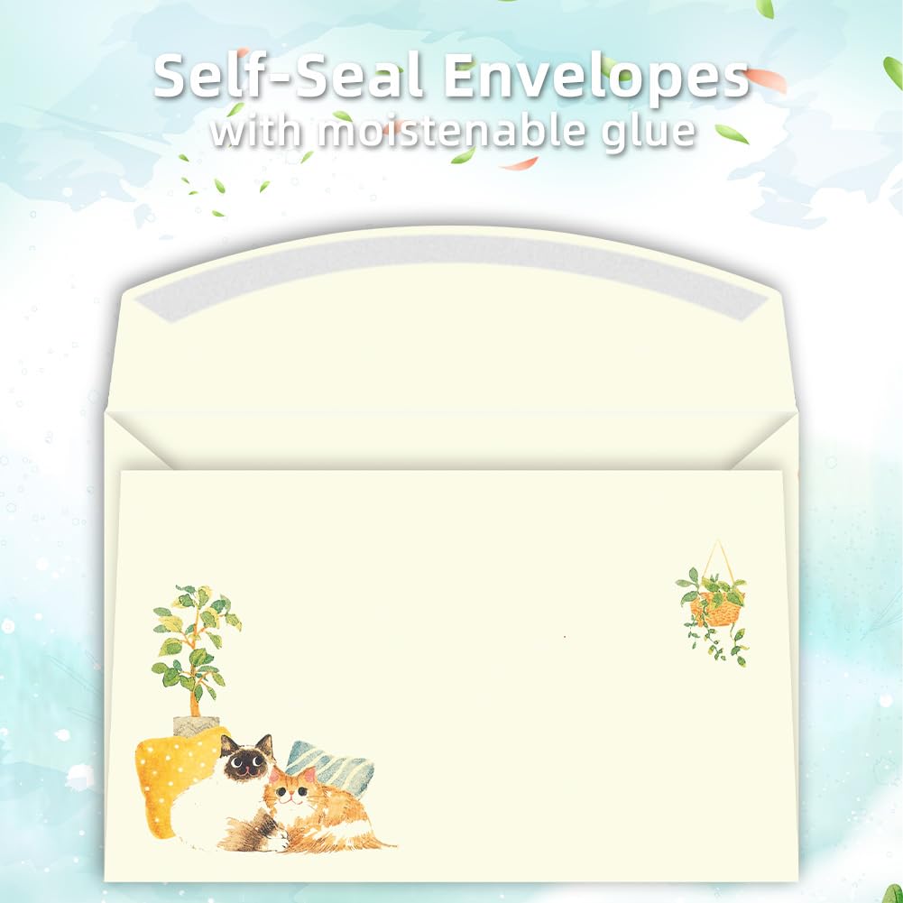72 Pieces Cute Cat Writing Paper and Envelopes, 8.3x5.6 Inch Stationery Set, 48 Lined Sheets & 24 Envelopes, Kitty Design for Letters, Invitations, Gifts, Holidays, Party Notes