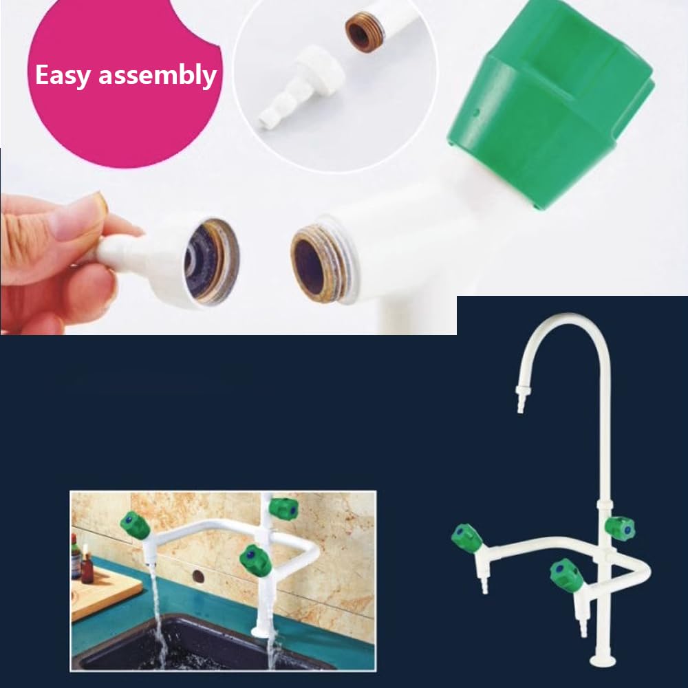 Grifo De Laboratorio De Tres Caños Con Ducha De Enjuague Previo Giratorio De 360 Grados, Núcleo Totalmente De Cobre Recubierto De Resina, Adecuado Para Laboratorios, Escuelas Y Hospitales
