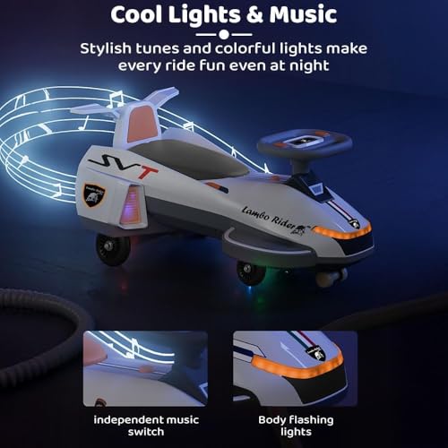 Image of StarAndDaisy Baby Magic /Swing Car for Kids Toys for 2-5 Years boy, with LED Light & Music,Backrest, 360 Swivel Steering Twister Ride-on /Wiggle car with Smoke (Grey)