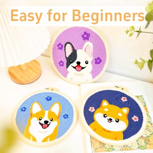 Image of DIY Punch Needle Kits A Cute White Rabbit Happy Easter Easy for Beginners Punch Needle Yarn Starter Embroidery Set for Craft Lovers with Hoop for Home Decor 20x20cm(1)