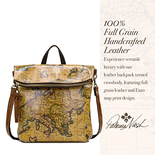Image of Patricia Nash Luzille 100% Full Grain Leather Backpack for Women - Convertible Backpack Tote - Genuine Leather BackPack Purse /Crossbody, Euro Map O /S