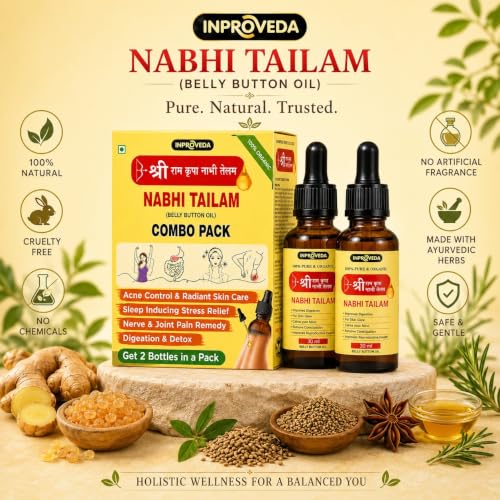 Image of Inproveda Sri Ram Kripa Nabhi Tailam Oil | नाभि तेल 4 x 30ml | Ayurvedic Multi Benefit Belly Button oil | For Digestion & Detox, Sleep-Inducing Stress Relief, Acne Control & Joint Comfort | Combo Pack of 04 = 120ml