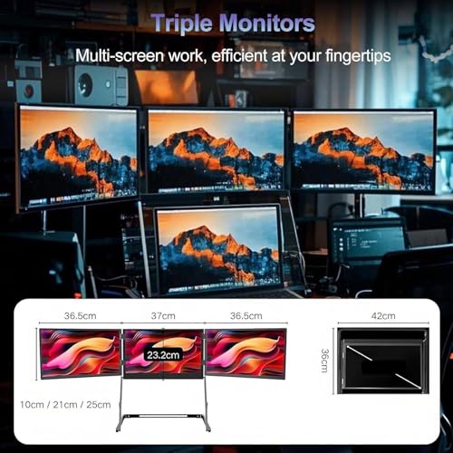 Image of Triple 15.6 Pro Max 3 Screen Monitor, 1080p Tri Fold Monitor for Laptop Extender, Fhd Extended Laptop Screen Extender with 360 Rotation Adjustable Viewing Angles
