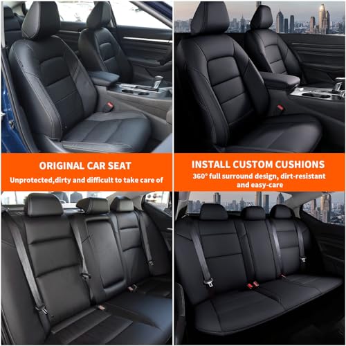Image of AOMSAZTO Car Seat Cover Fit for Nissan Altima 2019 2020 2021 2022 2023 2024 2025 (S SV SR Platinum) Full Set Customized Faux Leather Seats Cover Black