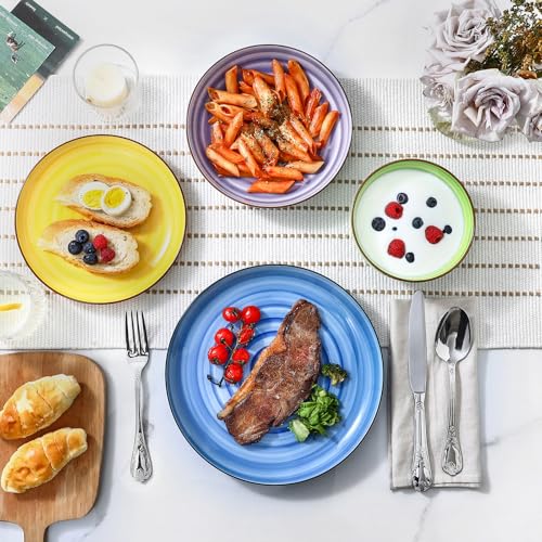 Image of Selamica Ceramic Plates and Bowls Sets,24 Pieces Dinnerware Sets for 6,Scratch Resistant Dish Set for holiday gathering,Dishwasher & Microwave Safe, Dopamine