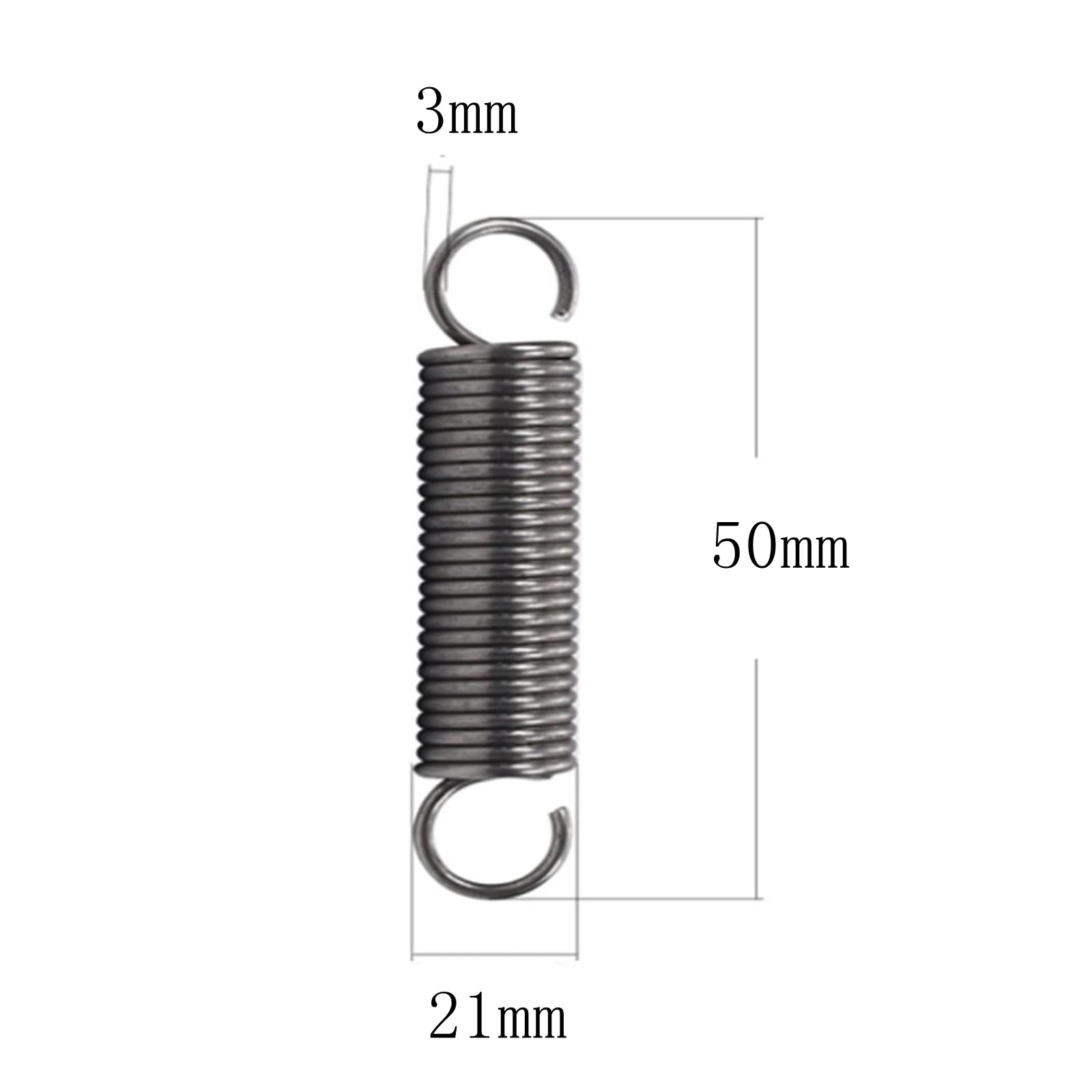 Sprężyna rozciągana, 2 szt. Rozszerzona sprężyna naciągowa 3 x 21 120 mm, średnica drutu, zewnętrzna, długość dowolna, podwójny hak stalowy(3 x 21 x 50 mm)