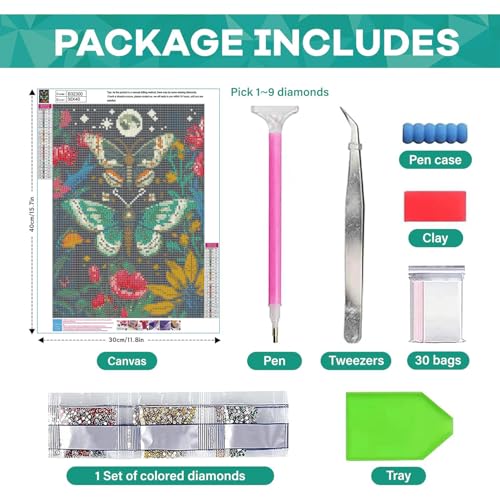 Image of SANYUN Diamond Painting Kits for Adults,5D Butterfly Diamond Art Kits for Beginners,Full Round Drill Flowers Gem Art Painting,Perfect for Gift and Home Wall Decor 12''W x 16''L