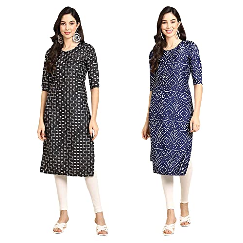 Image of Pinkmint Designer Woman's Crepe Multicolored Straight Kurta [A-355-330]