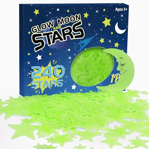 241PCS Glow in The Dark Stars Stickers, 3D Glow in The Dark Stars for Ceiling Wall Room Decor for Teen Girls Boys Kids Luminous Wall Stickers for...