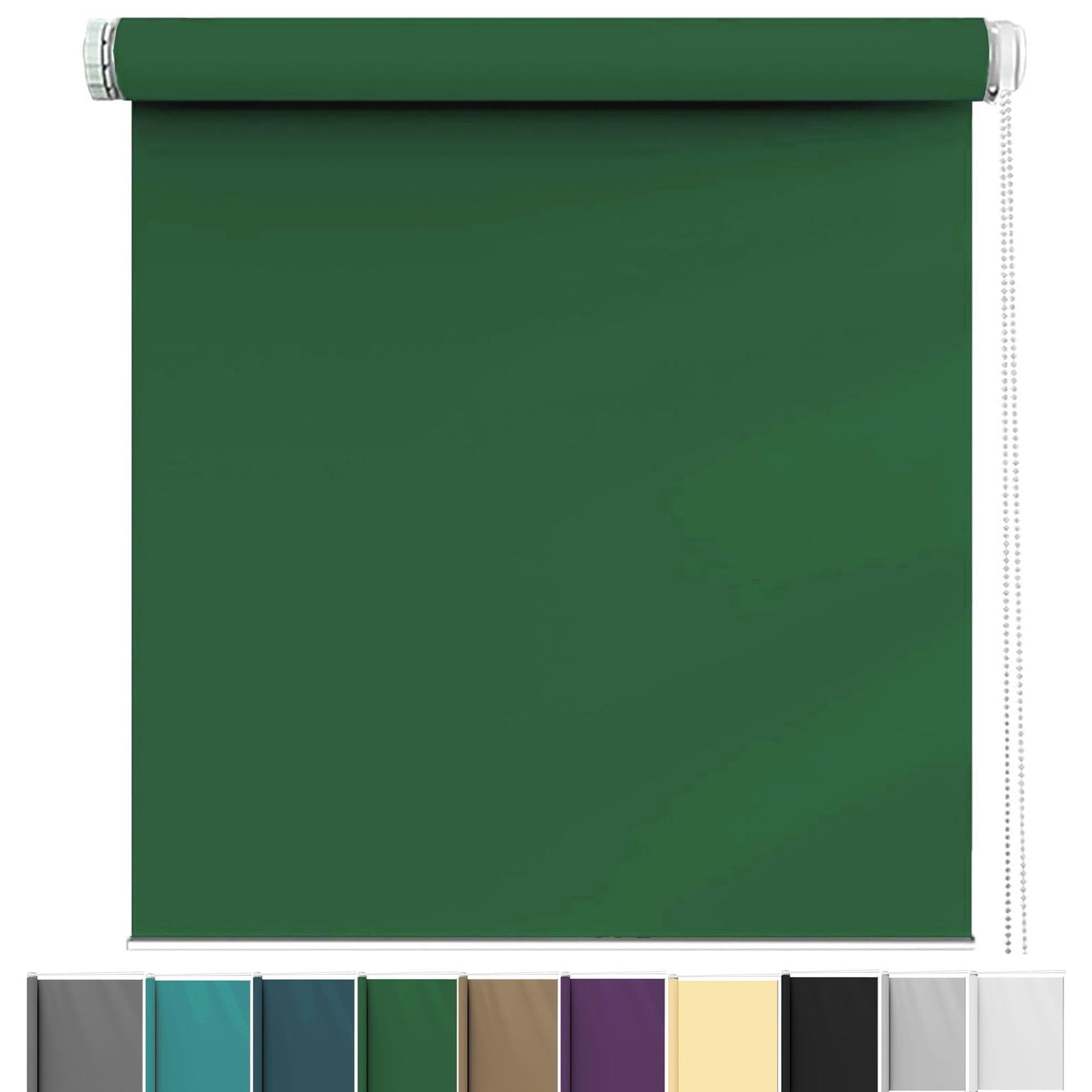 Roller Blind No Drilling 65 x 210 cm Thermal Insulated UV Protection, Blackout Fabric Roller Blinds Durable Fittings Easy Fit for Any Window, Loft, Dark Green