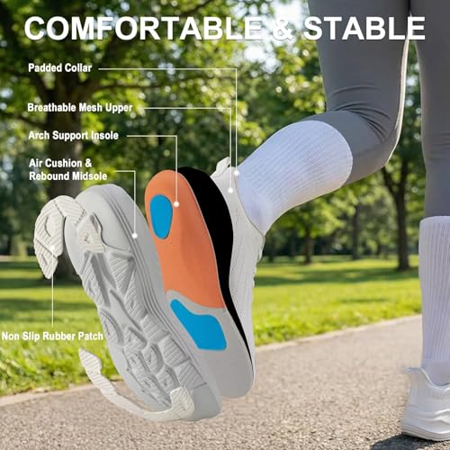 Image of Women's Slip On Walking Shoes Wide Cushion Running Tennis Shoes with Arch Support Insole, Non Slip Sole for Nursing Workout Gym Athletic Fashion Sneakers 6-12