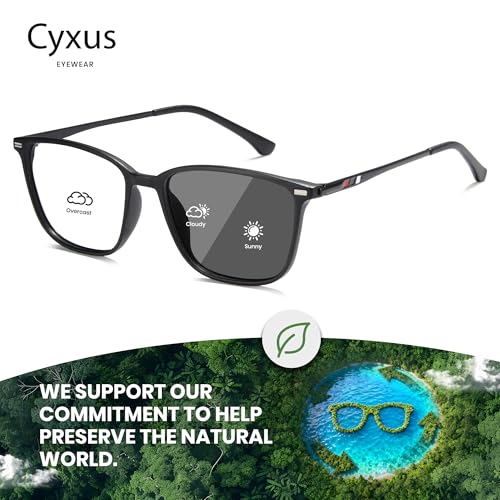 Image of Cyxus Photochromic Blue Light Blocking Glasses for Men Women, Lightweight Square Eyeglasses, UV Protection Transition Sunglasses for Computer Gaming Outdoor Daily Wear 8208iT02