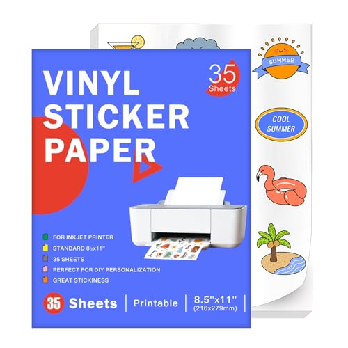 Papier autocollant vinyle imprimable A4 brillant jet d'encre imperméable Lot de 35 feuilles