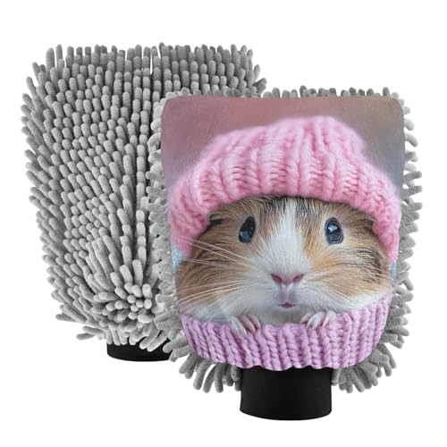 STAYTOP Cute Guinea Pig Car Wash Mitt Microfiber, 2Pcs Scratch Free Lint-Free, Premium Chenille Microfiber Mitt Car Wash Brush-L