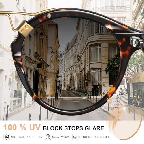 Image of CARFIA Double Bridge Small Acetate Sunglasses for Women Polarized, Retro Metal Brow Ladies Sunnies Fashion Round Eyewears